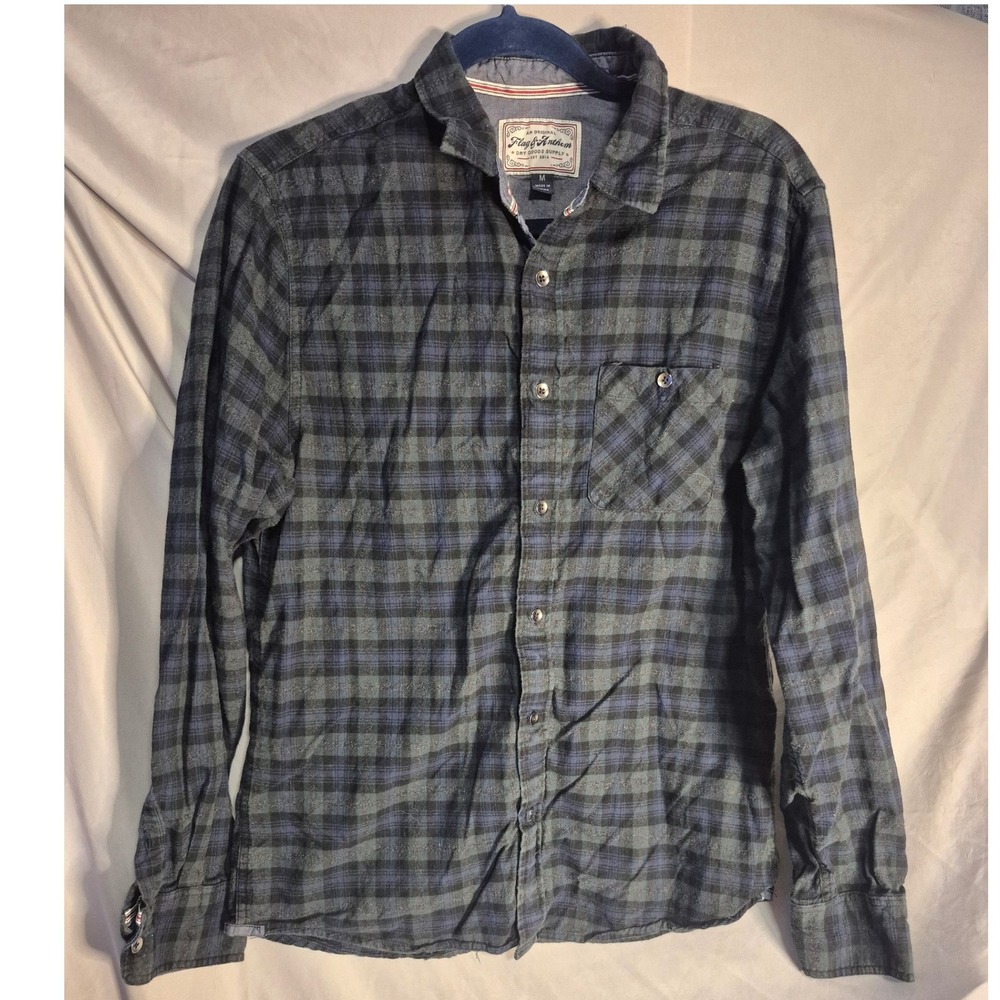 Flag & Anthem Mens Button Down Shirt‎ Long Sleeve Plaid Medium Casual